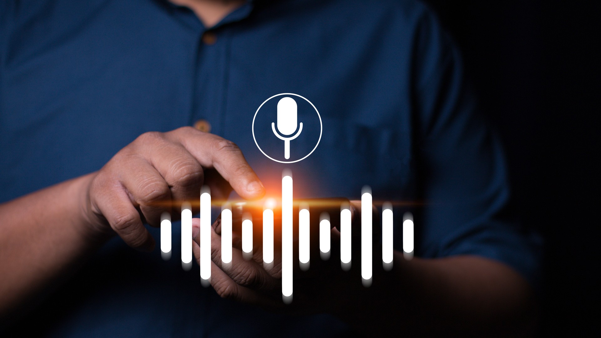 Voice recording concept. Mobile application, Record sound and voice message. Person using smartphone with voice recording app. Use AI Enabled Internet